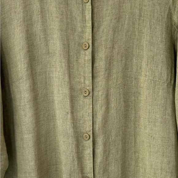 FLAX women’s linen button up tunic top M green 3/4 sleeves lagenlook - Picture 7 of 8